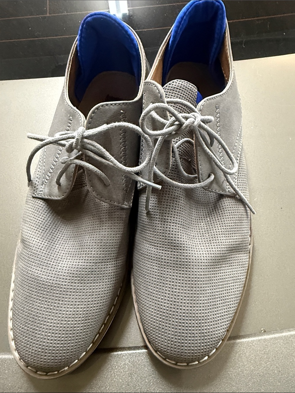 Steve Madden Grey Suede Perforated Derby Shoes with Blue Lining
